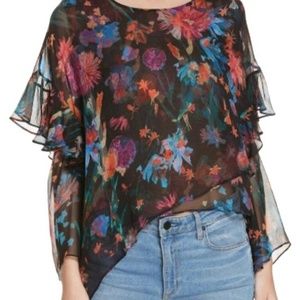 IRO Paris 100% Georgette Silk Open Sleeve Top
